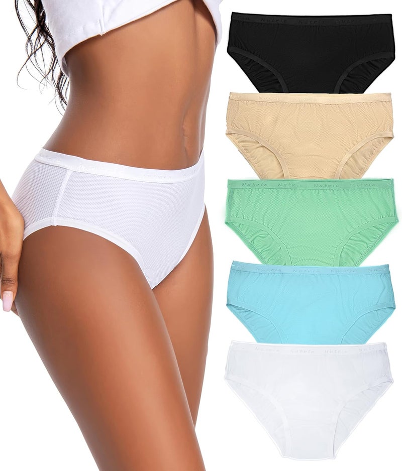 nutria Womens Bikini Brief Quick Dry Travel Underwear 5-Pack Mesh Hiking Panties Activewear Stay Fresh D01 - Image 1